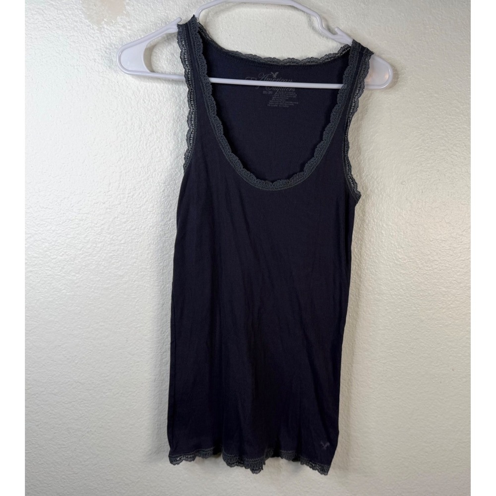 Vintage American Eagle Lace Trim Y2K Cami Top Blue Sz M Elena Bella